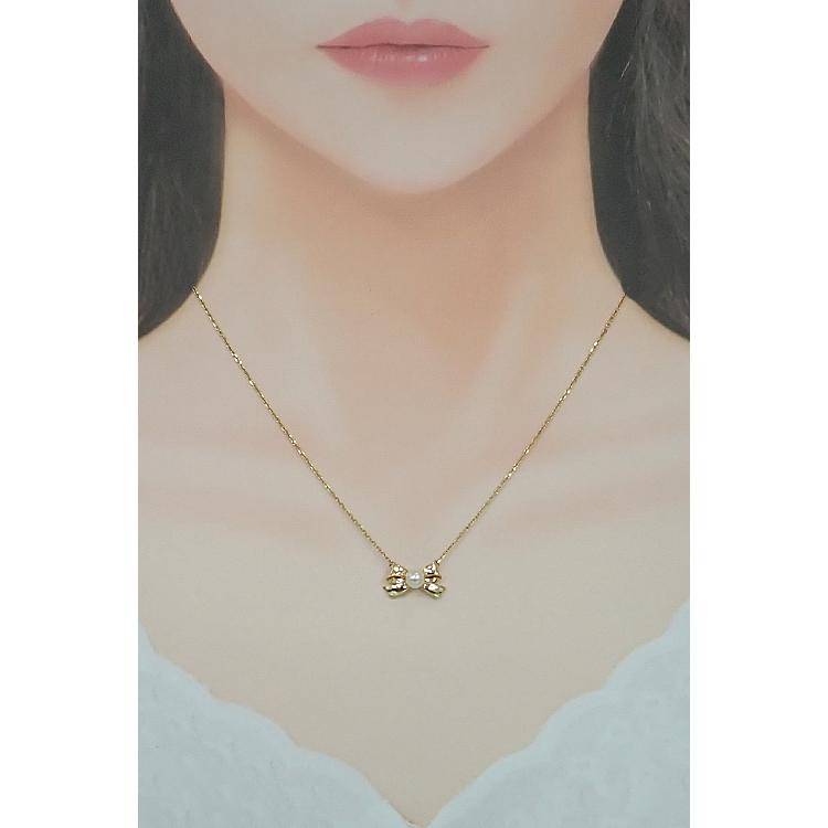 アコヤ本真珠リボンモチーフの18Kゴールドネックレス MIKIMOTO（ミキモト） アコヤ真珠 ネックレス K18イエローゴールド