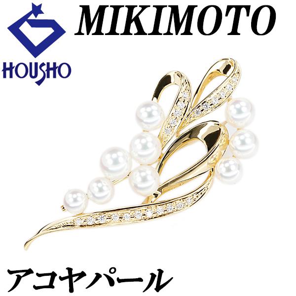 【ミキモト】 アコヤ真珠 ブローチ ダイヤモンド イエローゴールド 透かし