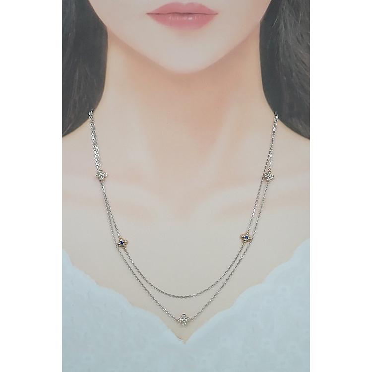 ダイヤモンド ブルーサファイア K18WG PG 2way 2連 ロング フラワー 