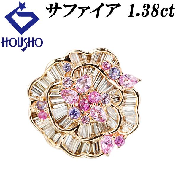 サファイア ブローチ ブラウンダイヤモンド ピンクゴールド ピンブローチ 花