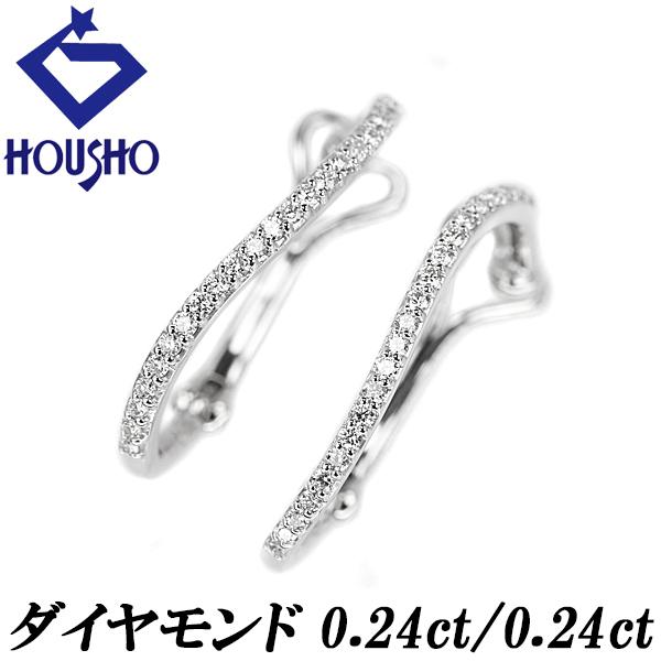 ダイヤモンド イヤリング ホワイトゴールド ピアリング フープ ウェーブ