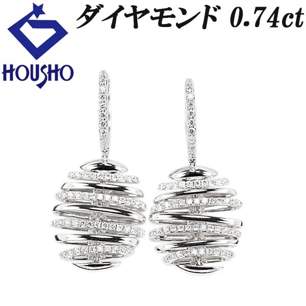 ダイヤモンド ピアス ホワイトゴールド ラウンド サークル 円 丸 揺れる