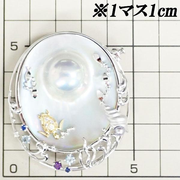 タサキ 田崎真珠 マベパール ブローチ ダイヤモンド K18WG YG TASAKI