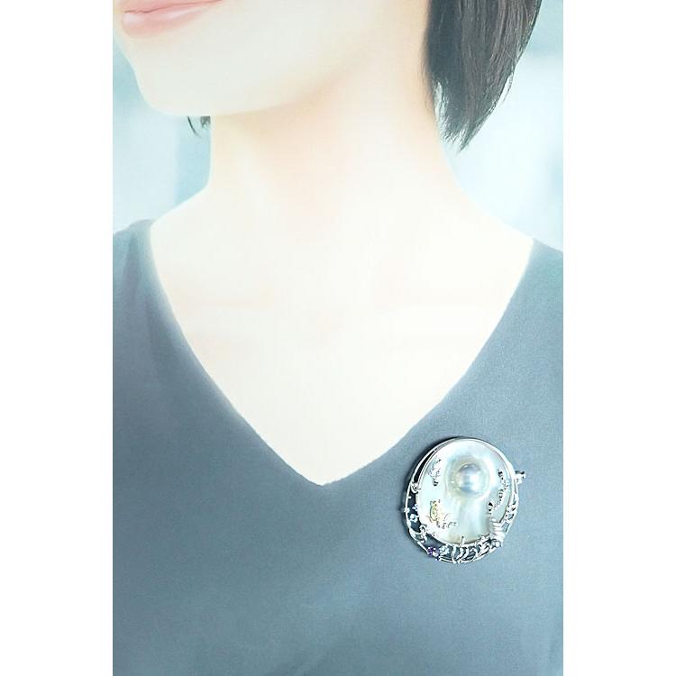 タサキ 田崎真珠 マベパール ブローチ ダイヤモンド K18WG YG TASAKI