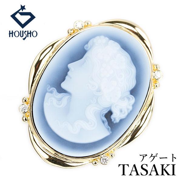タサキ 田崎真珠 アゲート ブローチ ダイヤモンド K18YG TASAKI 2way