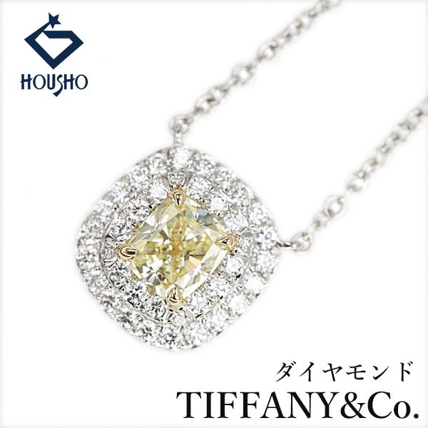 【ティファニー】 ダイヤモンド ソレスト ネックレス Pt950 K18イエローゴールド クッションカット