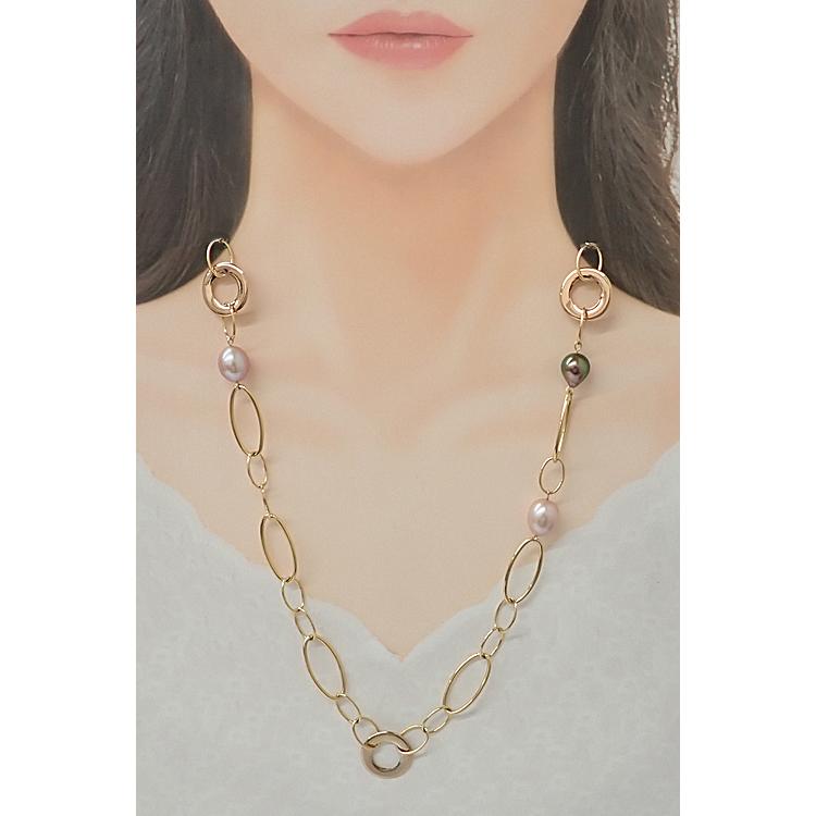 K18刻印あり 淡水パール 多連ネックレス リボン金具 ゴールド パーティー ギンザタナカ 田中貴金属 淡水真珠 ネックレス K18イエローゴールド