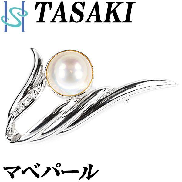 タサキ 田崎真珠 マベパール ブローチ 13.2mm ダイヤモンド K18WG 翼 