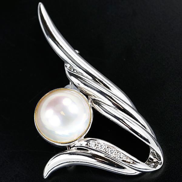 お値下げ中❣️美品✨田崎真珠　タサキ パール　ルビー　ブローチ　ブラックスワン TASAKI（タサキ） 田崎真珠 マベパール ブローチ 13.2mm ダイヤモンド