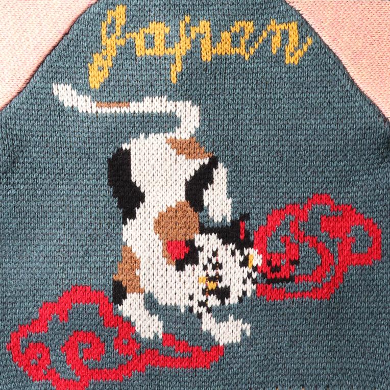美品！HOUSTON スーベニアカウチンセーター ニット 猫／スカジャン CAT HOUSTON woman / ヒューストン ウーマン 2018W SOUVENIR COWICHAN