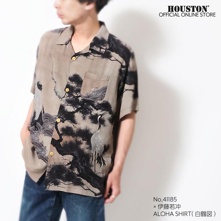HOUSTON / ヒューストン 41185×伊藤若冲 ALOHA  SHIRT (白鶴図) / アロハシャツ -全2色-の画像