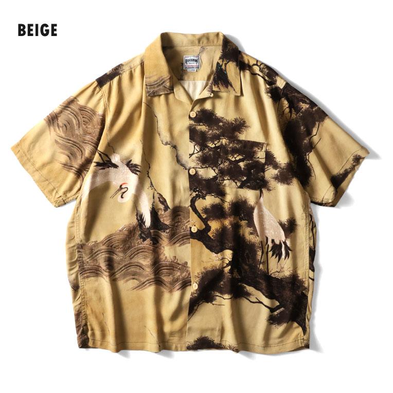 HOUSTON / ヒューストン 41185×伊藤若冲 ALOHA  SHIRT (白鶴図) / アロハシャツ -全2色-の画像