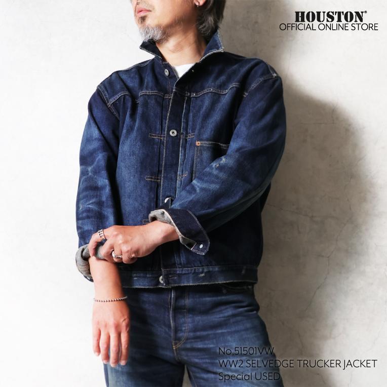 【OFFICIAL限定】HOUSTON / ヒューストン 51501VW WW2 SLEVEDGE TRUCKER JACKET -Special USED- / WW2 セルビッヂ トラッカー ジャケット -スペシャルユーズド-の画像