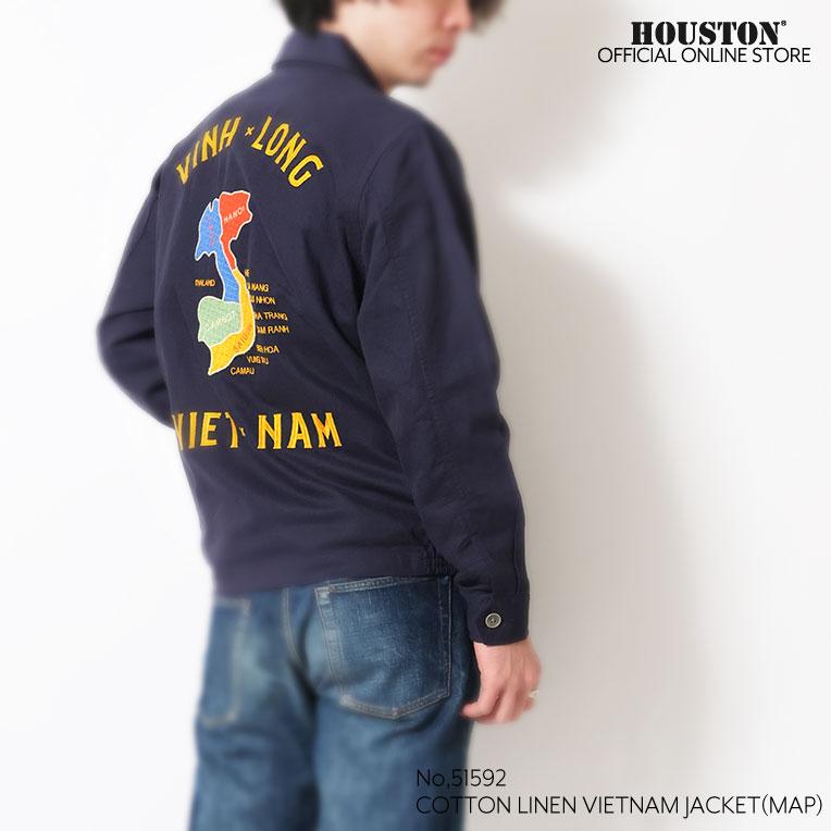 【HOUSTON】 COTTON LINEN VIETNAM JACKET紺XL HOUSTON（ヒューストン） 51592 COTTON LINEN VIETNAM JACKET(MAP