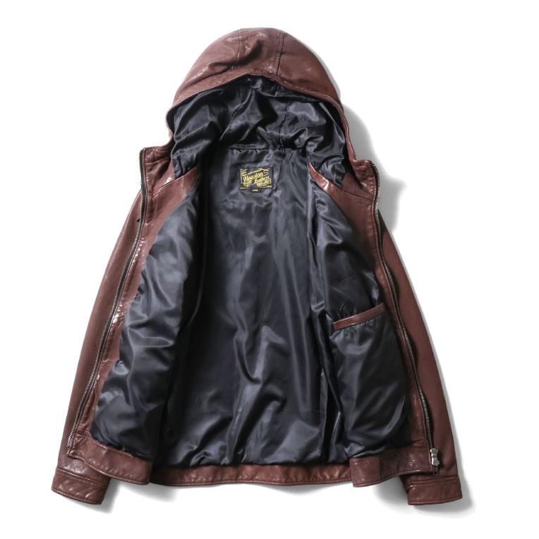 HOUSTON / ヒューストン 8227 LEATHER HOODIE JACKET / レザーフードジャケット -全2色-の画像