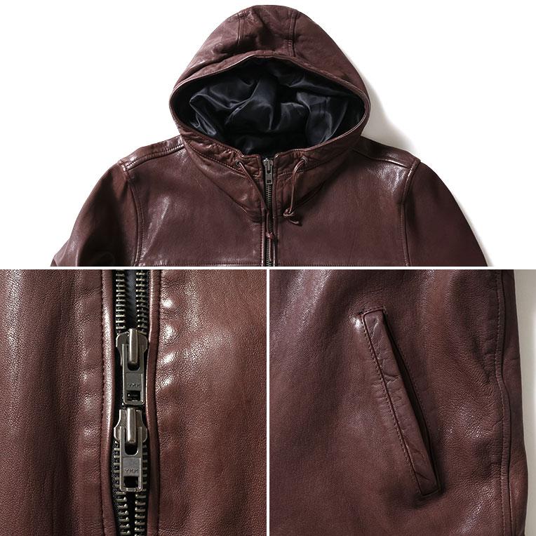 HOUSTON / ヒューストン 8227 LEATHER HOODIE JACKET / レザーフードジャケット -全2色-の画像