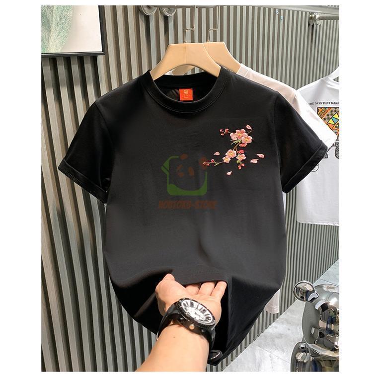 半袖Tシャツ 和柄刺繍 メンズ 刺繍 和柄 花柄 白 Tシャツ 黒T