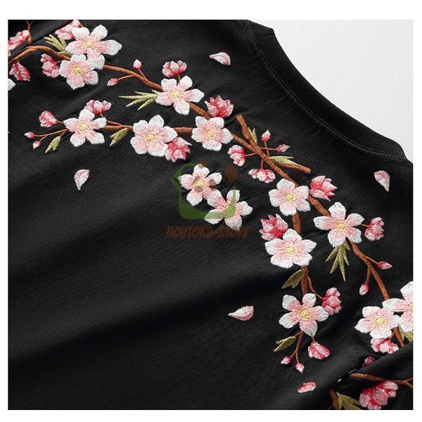 半袖Tシャツ 和柄刺繍 メンズ 刺繍 和柄 花柄 白 Tシャツ 黒T