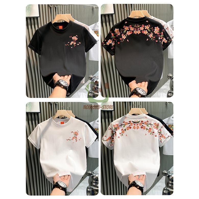 半袖Tシャツ 和柄刺繍 メンズ 刺繍 和柄 花柄 白 Tシャツ 黒T