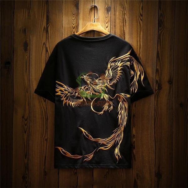 半袖Tシャツ 和柄刺繍 メンズ 刺繍 鳳凰 不死鳥 火の鳥 半袖 白 Tシャツ 黒Tシャツ 薄手 メンズ特攻服 白 Tシャツ リゾート サマー | ブランド登録なし | 01