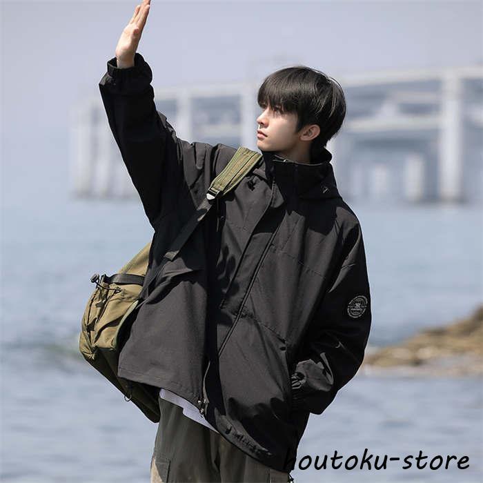 マウンテンパーカー フード 春秋冬 トップス 撥水 配色 防風