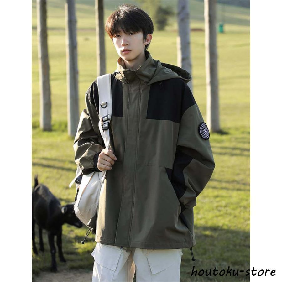 マウンテンパーカー フード 春秋冬 トップス 撥水 配色 防風