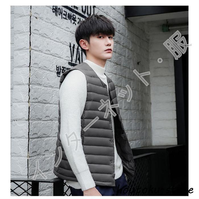 ダウンベスト メンズ レディース ライトダウン ノーカラー 袖