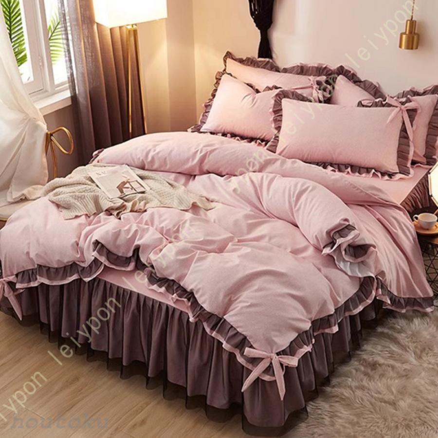 高級布団カバーセット シングル 布団セット４点 ダブル 布団セット レース 姫 寝具カバー 4点セット ダブル シングル 姫系 フリル レース かわいい