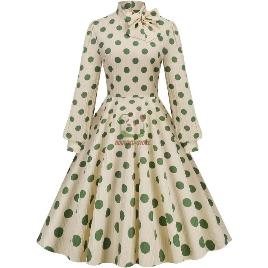 長袖 レトロワンピース レディース aライン 可愛い ロカビリー