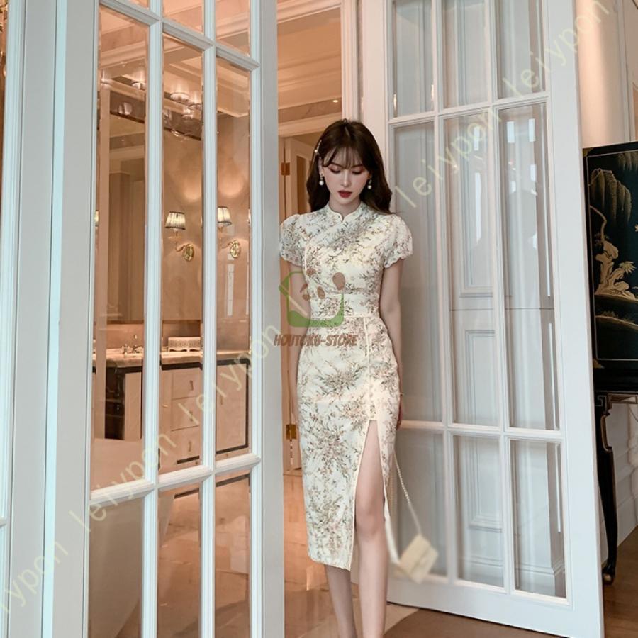 チャイナドレス チャイナ服 中国風 イブニングドレス マキシ丈 レース