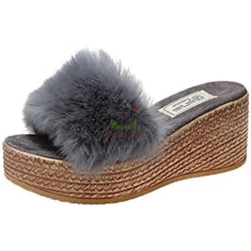 ファー サンダル ウェッジソール つっかけ サボ ミュール レディース