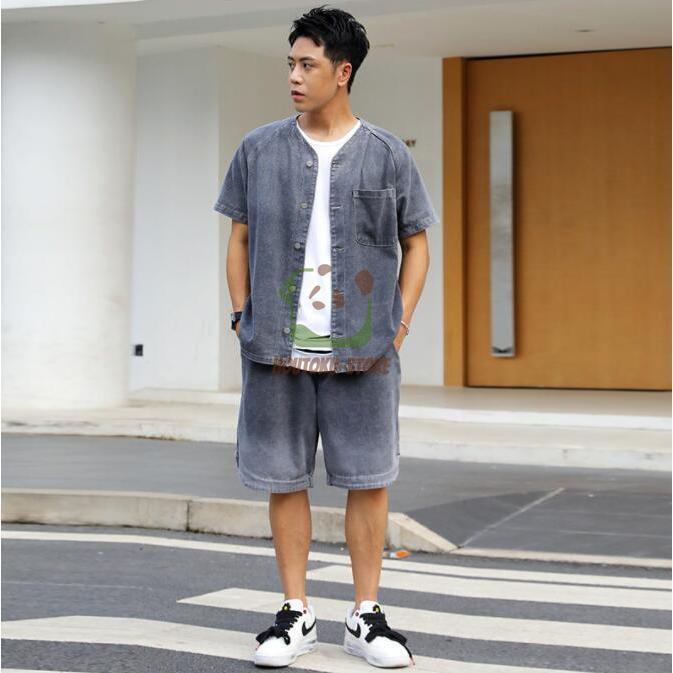 半袖デニムシャツ 上下セット カジュアル ハーフパンツ 楽天市場】デニムセット メンズ 夏服 上下セット セットアップ