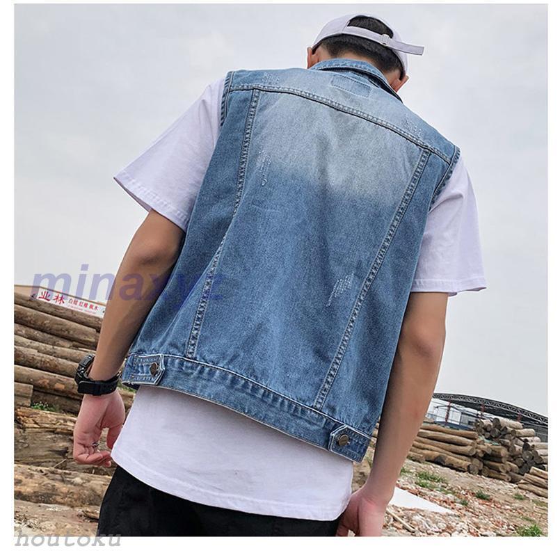 デニム ベスト 新品 ベスト メンズ デニムベスト 新作ベスト 無地 バイク フロント