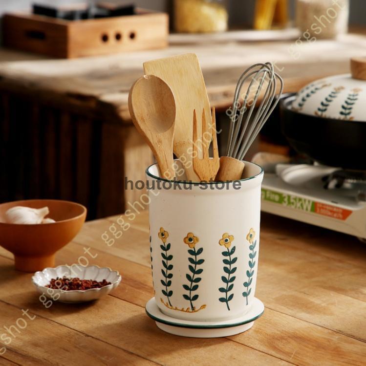 カトラリースタンド カトラリーホルダー ローズ柄 ナチュラル風