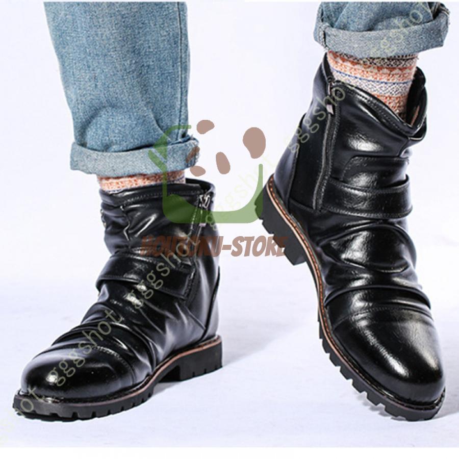 メンズ ブーツ ショート ドレープブーツ エンジニアブーツ 紳士靴 