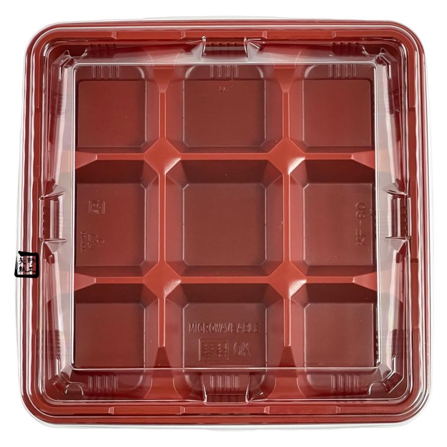 北原産業 弁当容器 KF-80朱 209×209×25mm 外嵌合 蓋セット 1セット各
