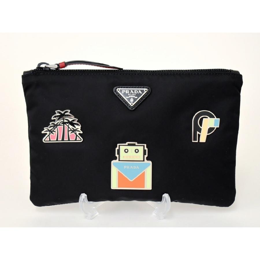 プラダ PRADA ポーチ ロボット ロゴ TESSUTO SMALTO NERO 1NB400 