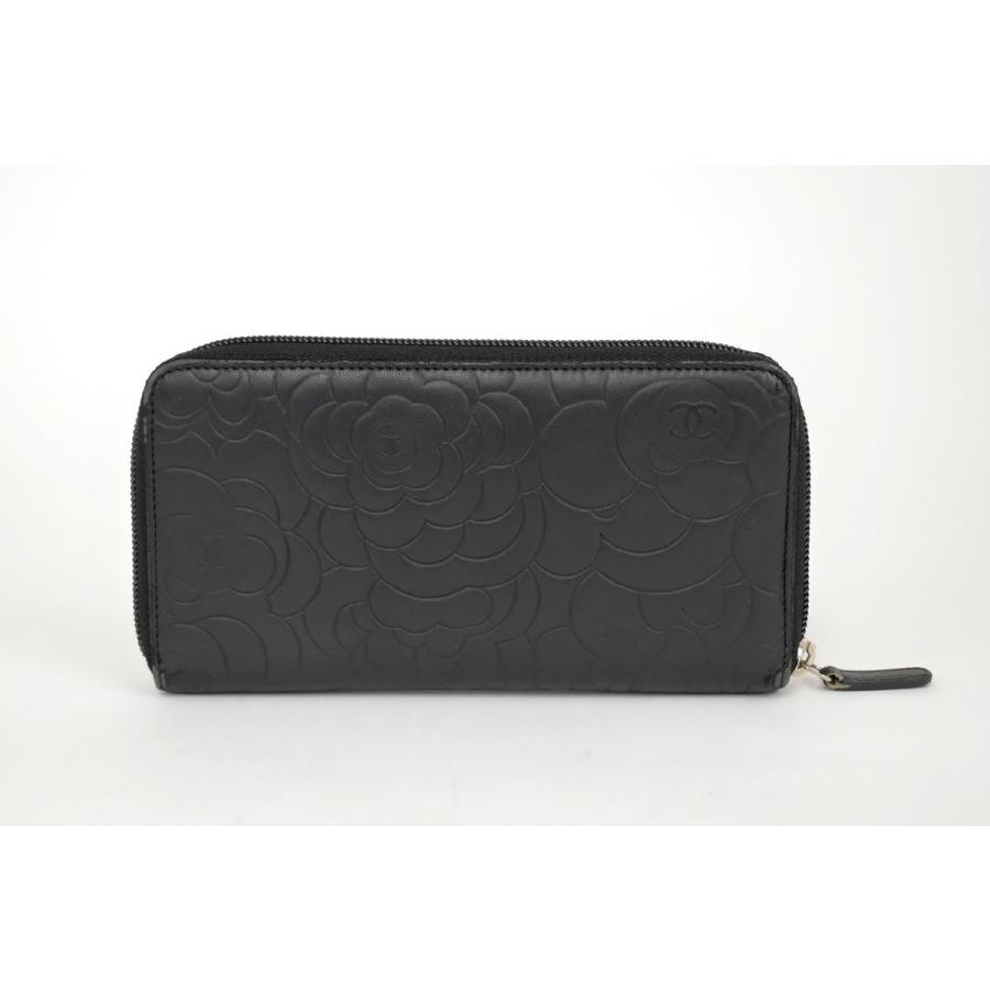 シャネル CHANEL 長財布 カメリア ブラック ラウンドファスナー