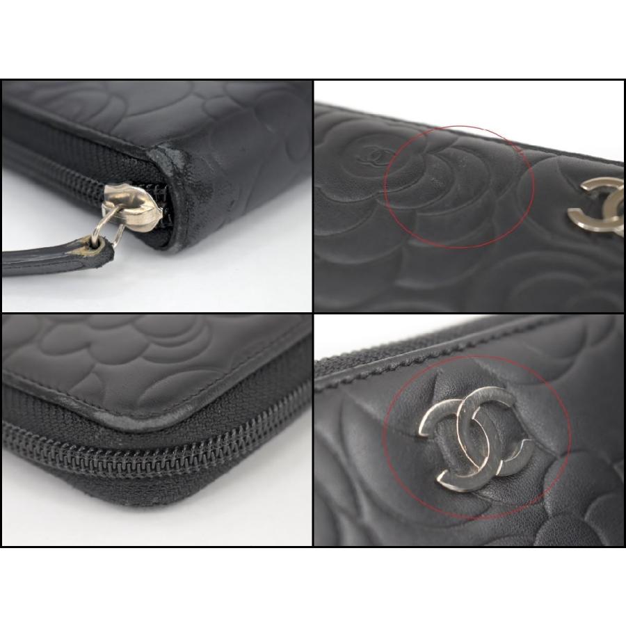 シャネル CHANEL 長財布 カメリア ブラック ラウンドファスナー