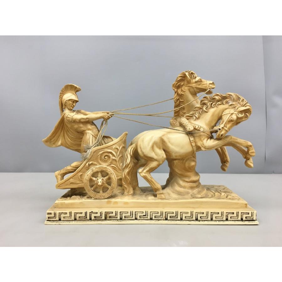西洋美術 イタリア製A.SANTINI アンテルマ サンティーニ 彫刻 戦馬車像 置物 A.SANTINI アンテルマ サンティーニ 戦馬車 騎士と馬 現状品 西洋