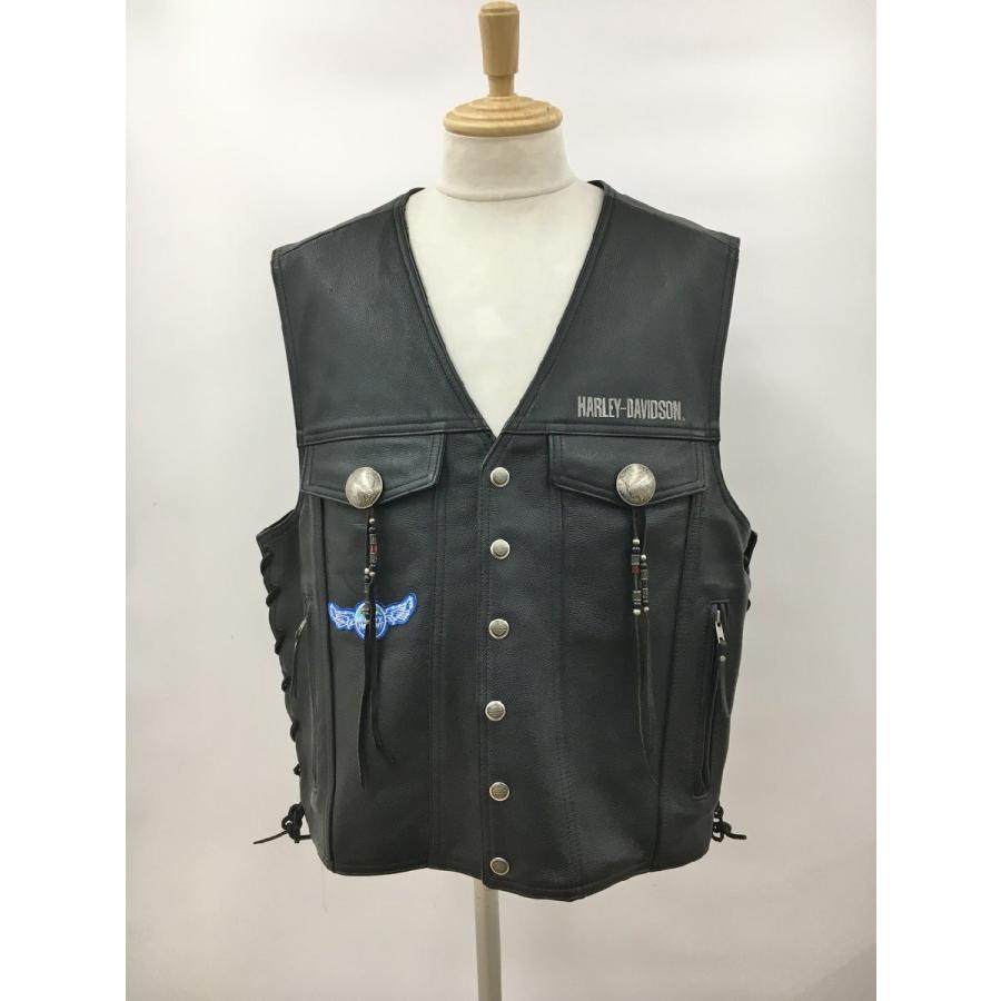 Harley-Davidson ブラックレザーベスト XL ハーレーダビッドソン HARLEY-DAVIDSON レザーベスト XL ブラック