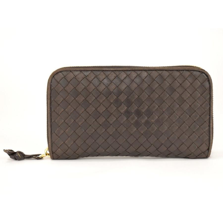 ボッテガ・ヴェネタ BOTTEGA VENETA 長財布 イントレチャート ブラウン ラウンドファスナー レザー 箱付き → 2602LA011 | 