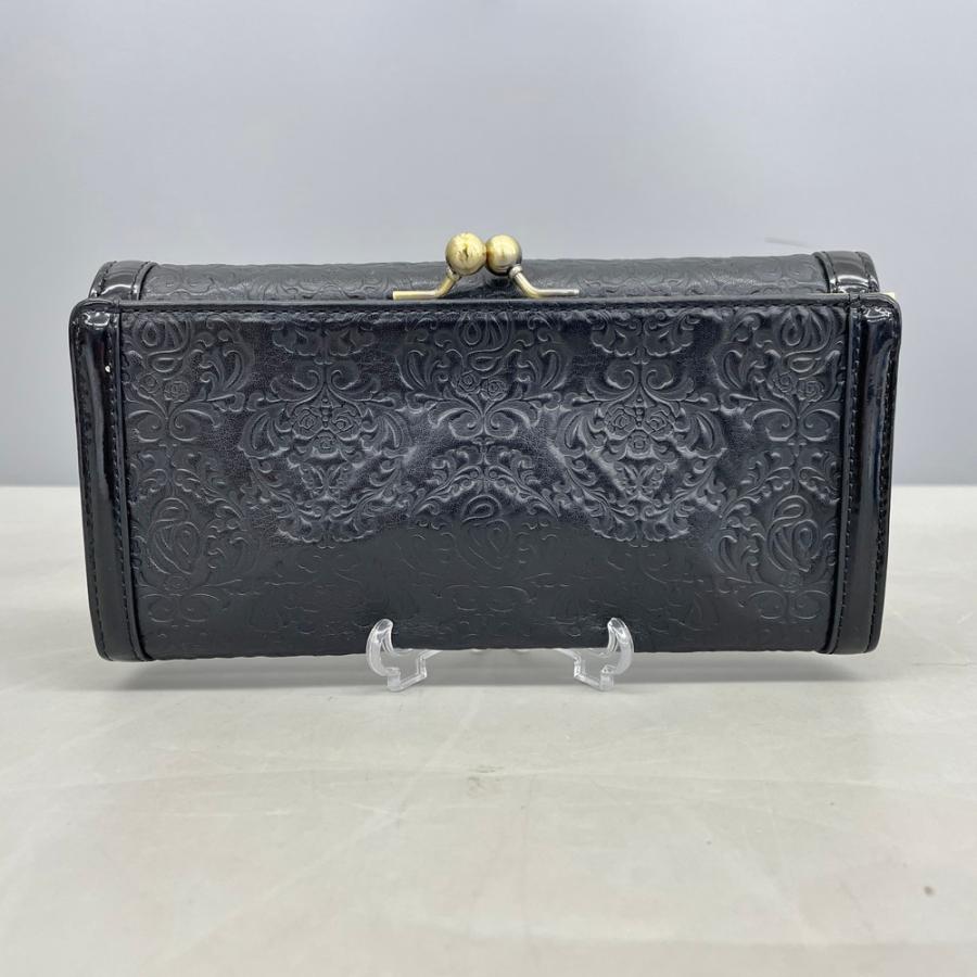 美品　アナスイ　長財布　ブラック　シルバー　総柄　シルバー金具　フラワー ANNA SUI（アナスイ） 長財布 ブラック 小銭入れ がま口 保存袋付き