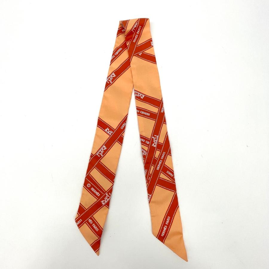 美品 エルメス HERMES ツイリー スカーフ ボルデュック リボン柄 箱付き HERMES（エルメス） スカーフ ツイリー ボルデュック リボン柄
