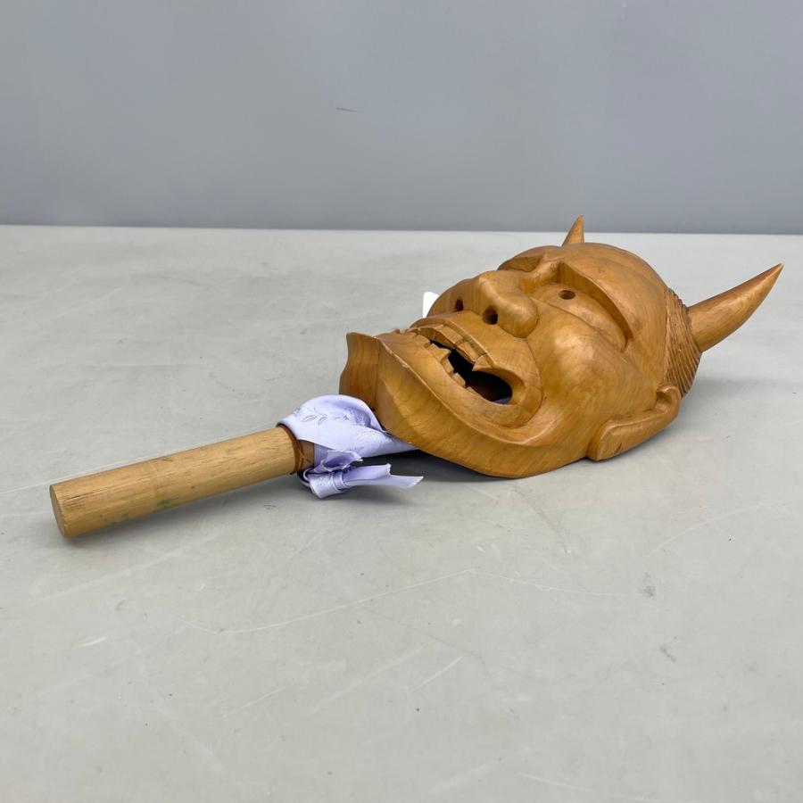 木彫り 般若面 ツノ有り 持ち手付き 鬼 魔除け : ハウマッチYahoo!店