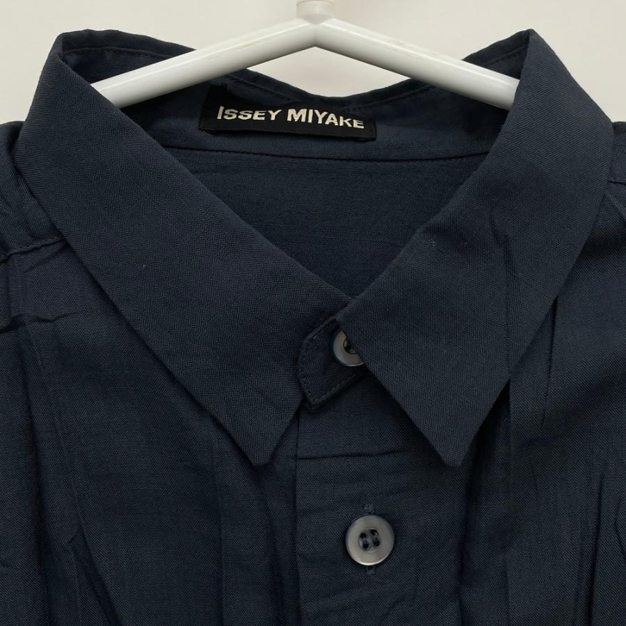 長袖シャツ ISSEY MIYAKE MEN イッセイミヤケ メン M ネイビー シワ