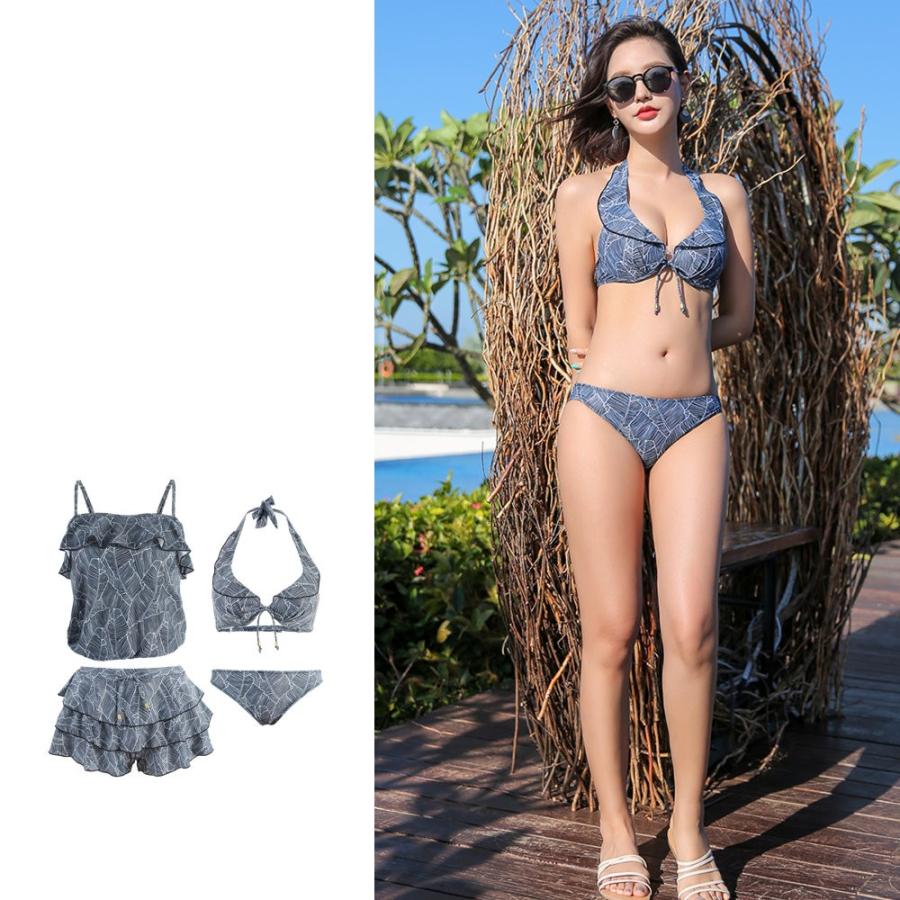 レディース 水着 4点セット タンキニ 体型カバー フリル ショート