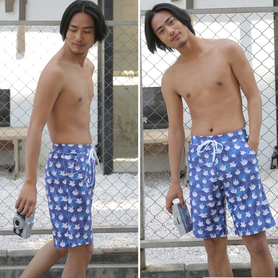 水着 メンズ ビーチパンツ トランクス ハーフパンツ 小鳥柄 ワイルド
