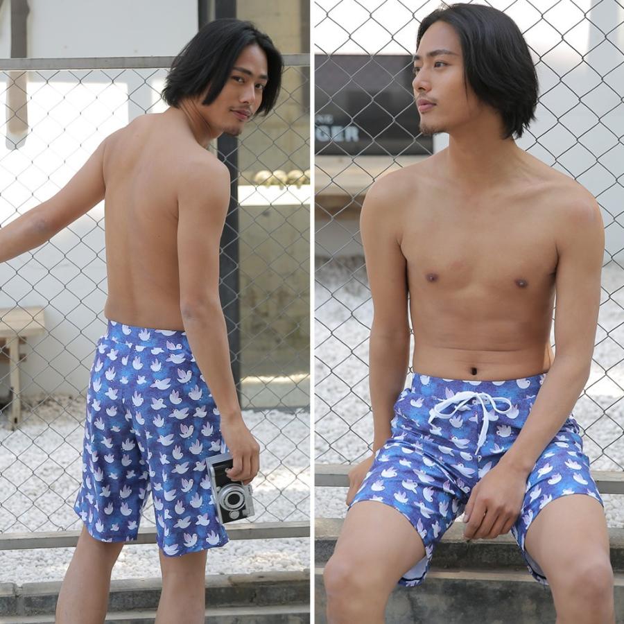 水着 メンズ ビーチパンツ トランクス ハーフパンツ 小鳥柄 ワイルド