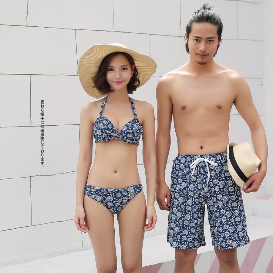 水着 ペア水着 メンズ トランクス＋水着 レディース カップルお揃い /S